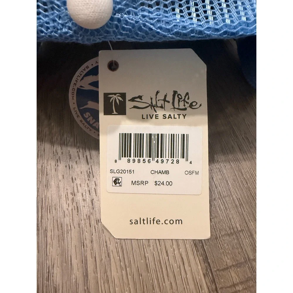 Salt Life Find Your Oasis Trucker Hat Blue White Mesh Snapback Cap Beach NEW